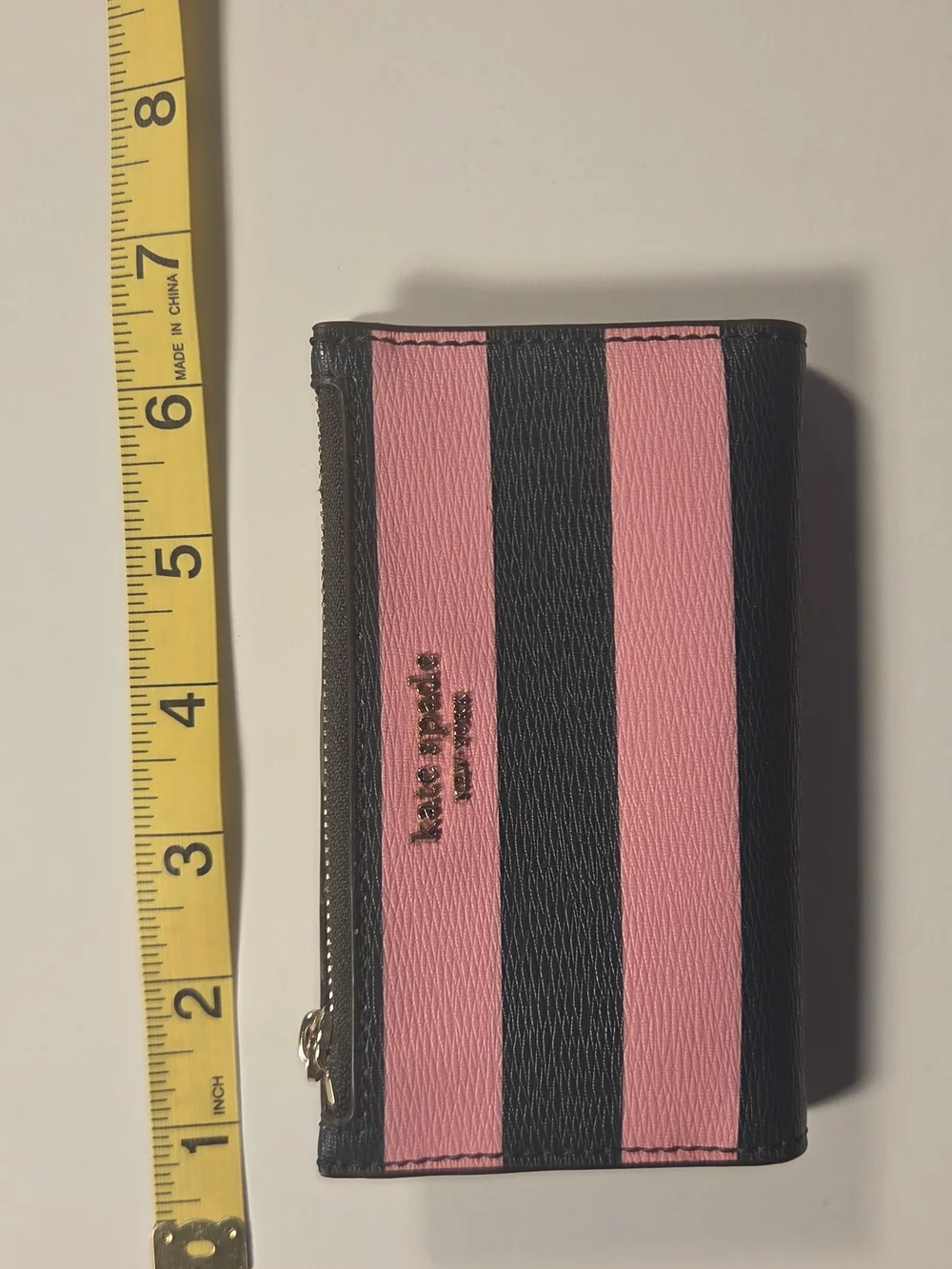 kate spade Pink and Black Horizontal Stripe Zip Wallet